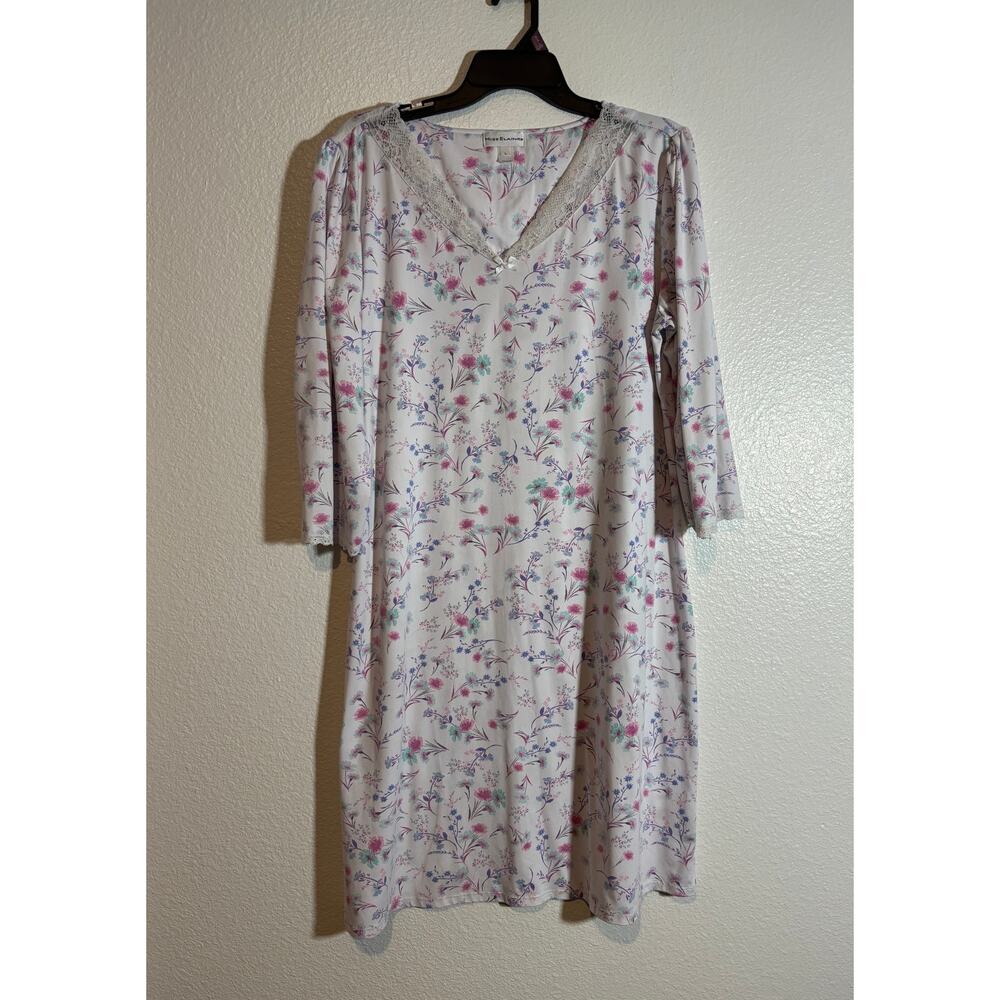 Miss Elaine Womens Size Large White Floral Lace Trim Sofiknit Pullover Nightgown